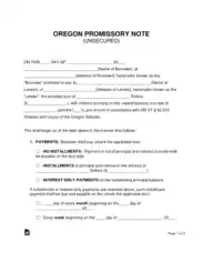 Oregon Unsecured Promissory Note Form Template