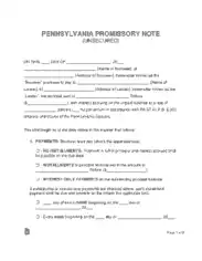 Pennsylvania Unsecured Promissory Note Form Template