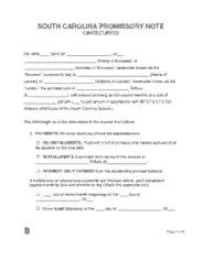 South Carolina Unsecured Promissory Note Form Template