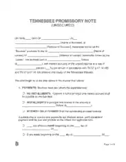 Tennessee Unsecured Promissory Note Form Template