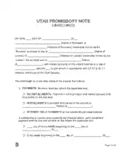 Free Download PDF Books, Utah Unsecured Promissory Note Form Template
