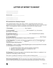 Business Investment Letter of Intent Sample Letter Template