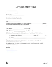 Letter of Intent To Sue Sample Letter Template
