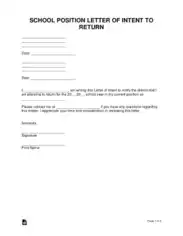 School Position Letter of Intent To Return Sample Letter Template