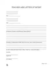 Free Download PDF Books, Teacher Aide Letter of Intent Sample Letter Template