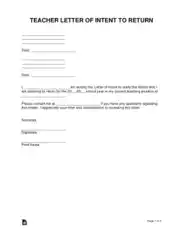 Free Download PDF Books, Teacher Letter of Intent To Return Sample Letter Template