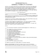 Washington Dc General Power Of Attorney Form Template