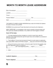 Month To Month Lease Addendum Form Template