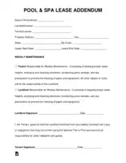 Pool And SPA Lease Addendum Form Template