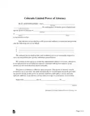 Colorado Limited Power Of Attorney Form Template