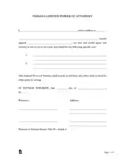 Indiana Limited Power Of Attorney Form Template