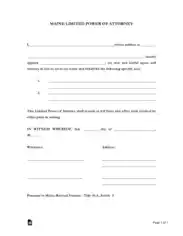 Maine Limited Power Of Attorney Form Template