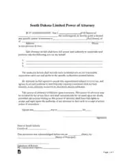 Southdakota Limited Power Of Attorney Form Template