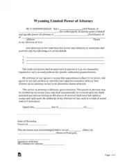 Wyoming Limited Power Of Attorney Form Template