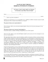 West Virginia Medical Power Of Attorney Form Template
