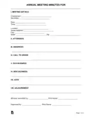 Annual Meeting Minutes Form Template