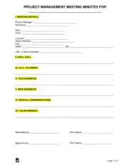 Project Management Meeting Minutes Form Template