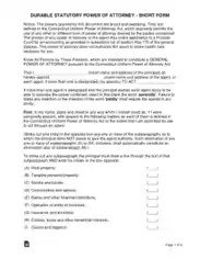 Connecticut Statutory Durable Power Of Attorney Short Form Template