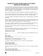 Free Download PDF Books, Idaho Durable Statutory Power Of Attorney Form Template
