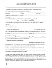 14 Day Eviction Notice To Quit Form Template