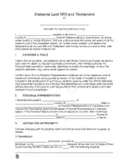 Alabama Last Will And Testament Form Template