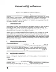 Arkansas Last Will And Testament Form Template