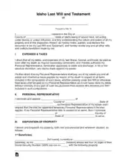 Idaho Last Will And Testament Form Template