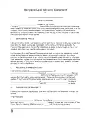 Maryland Last Will And Testament Form Template
