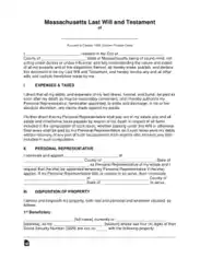 Massachusetts Last Will And Testament Form Template