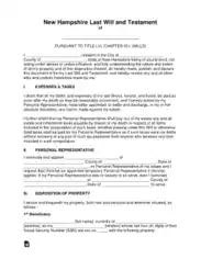 New Hampshire Last Will And Testament Form Template