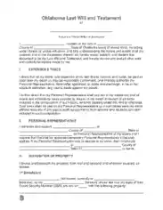 Oklahoma Last Will And Testament Form Template