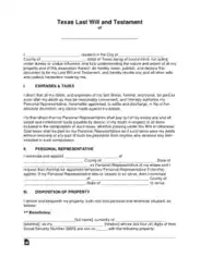 Texas Last Will And Testament Form Template