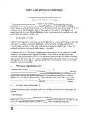 Utah Last Will And Testament Form Template