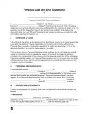 Virginia Last Will And Testament Form Template