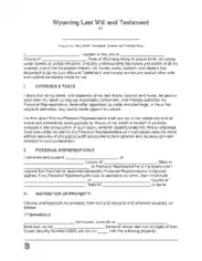 Wyoming Last Will And Testament Form Template