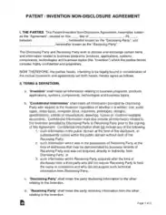 Patent Invention Non Disclosure Agreement NDA Form Template