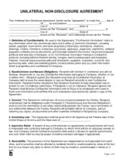 Unilateral 1 Way Non Disclosure Agreement NDA Form Template