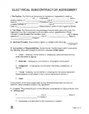 Electrical Subcontractor Agreement Form Template