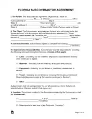 Florida Subcontractor Agreement Form Template