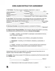 Iowa Subcontractor Agreement Form Template