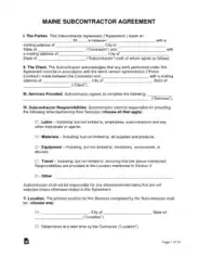 Maine Subcontractor Agreement Form Template