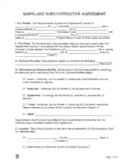Maryland Subcontractor Agreement Form Template