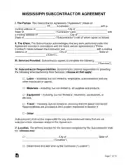 Mississippi Subcontractor Agreement Form Template