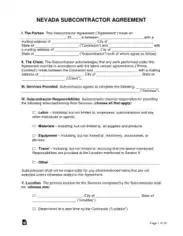 Nevada Subcontractor Agreement Form Template