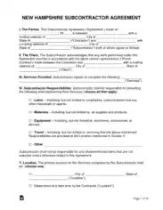 New Hampshire Subcontractor Agreement Form Template