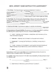 New Jersey Subcontractor Agreement Form Template