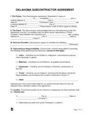 Oklahoma Subcontractor Agreement Form Template