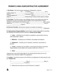 Pennsylvania Subcontractor Agreement Form Template