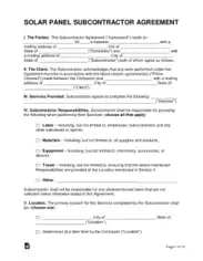 Solar Panel Subcontractor Agreement Form Template