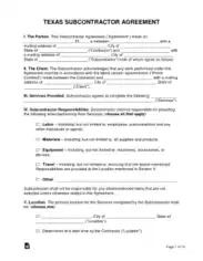 Texas Subcontractor Agreement Form Template